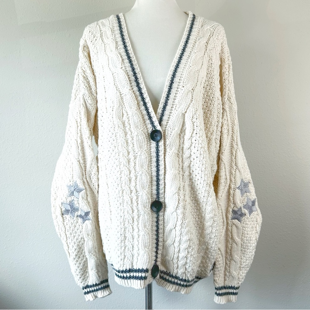 Taylor Swift Folklore Cardigan Cream Cable Knit Sweater 3 Button